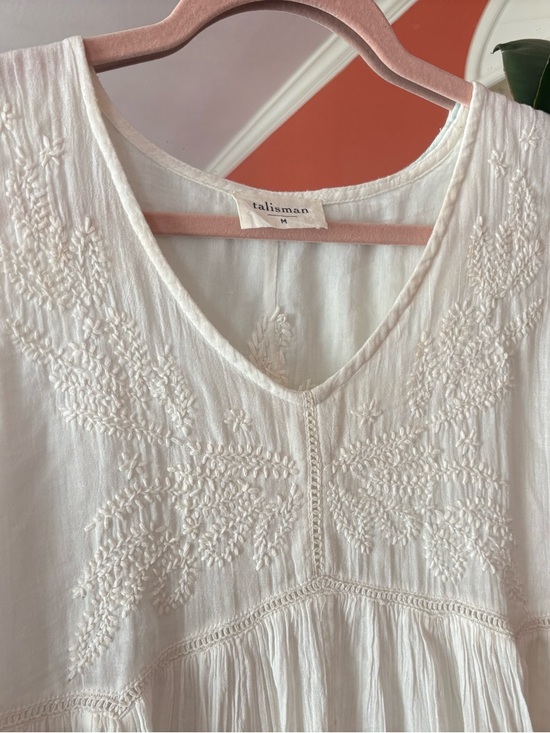 Talisman Boho White Gauze Sleeveless Maxi Dress with Embroidered Yoke Medium - Picture 3 of 11